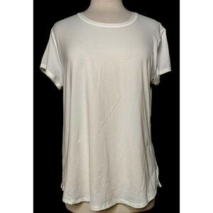 White Tonal Stripe Pullover Athletic Tee All in Motion Sz L  NEW